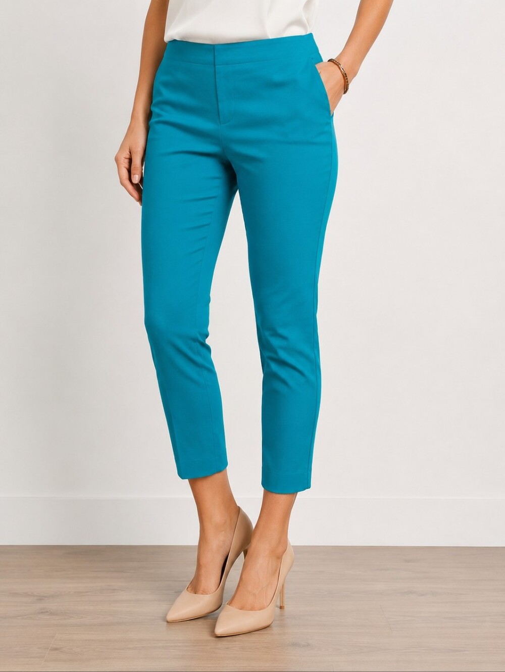 Crosby Size 12 Teal Ankle Pants Slim Fit Cropped Career Office Trousers